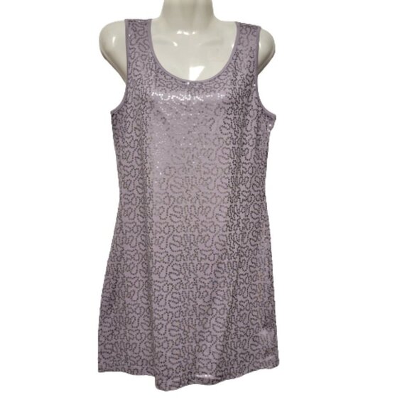 Silver Grey Sleeveless Sequin Shift Dress Size L - Picture 1 of 6